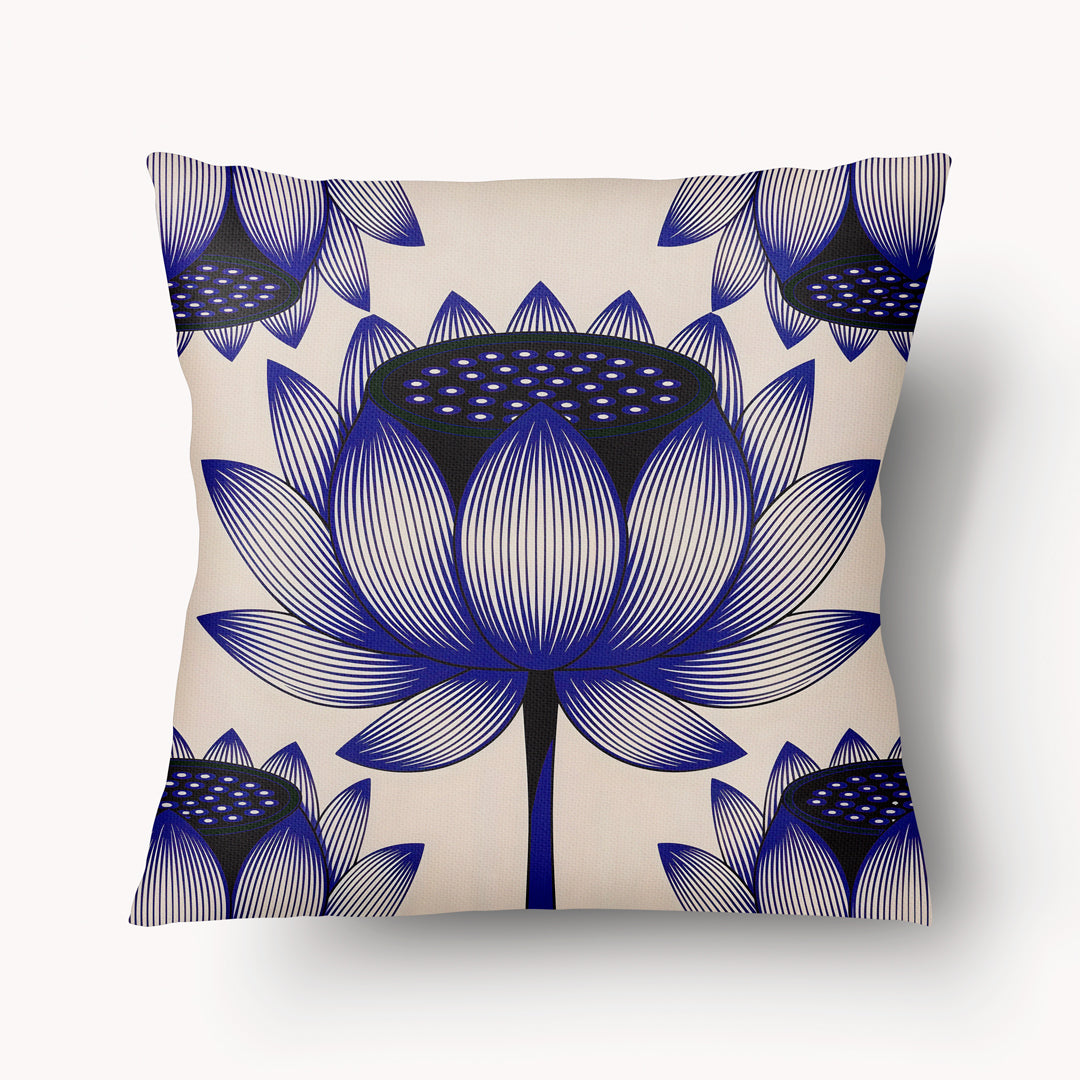 Funda de cojín INDIA - Duo Ganesh Lotus Graphic Indigo - 45 y 55 cm