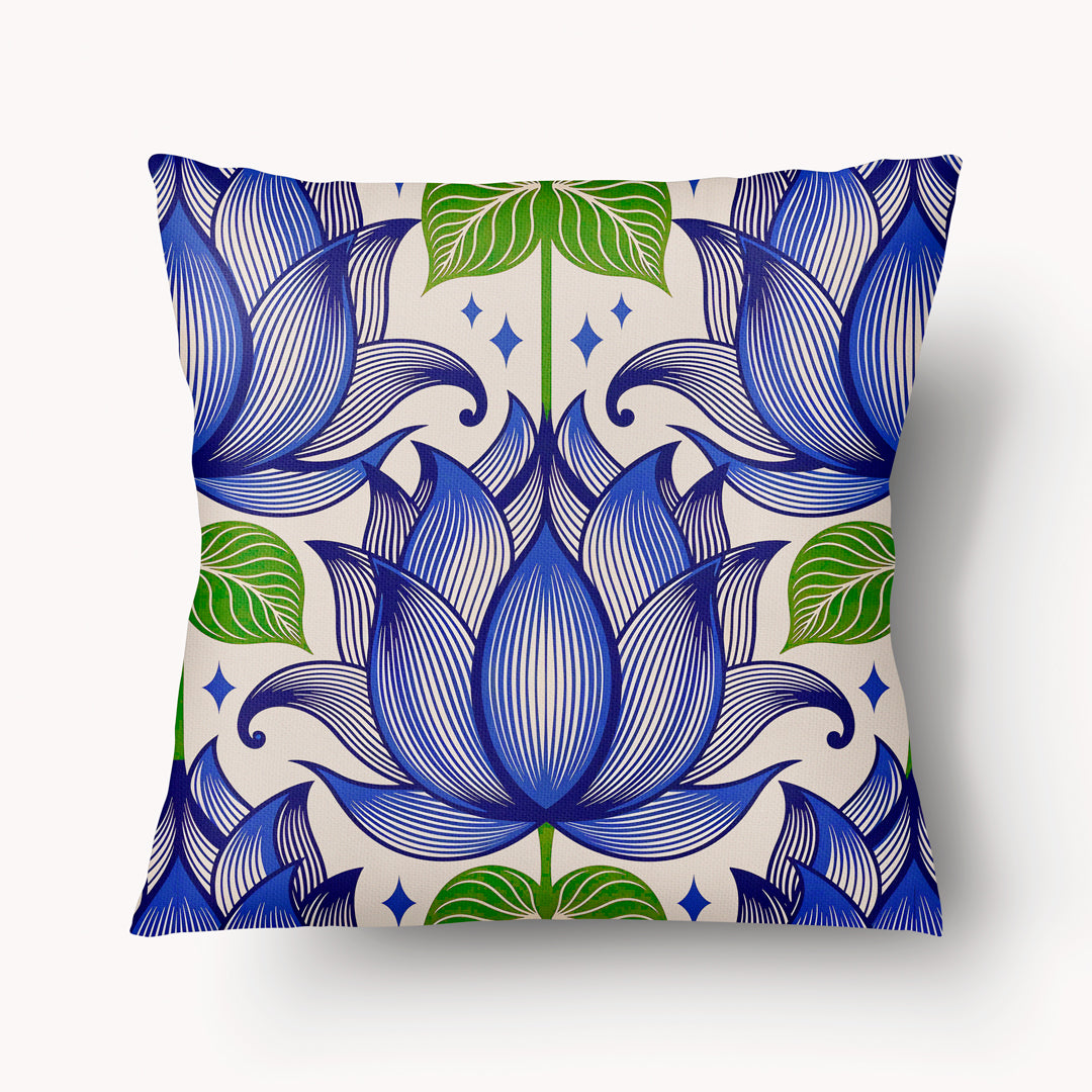 Housse de Coussin INDE - Lotus Graphique Vert et Bleu Mzelle design