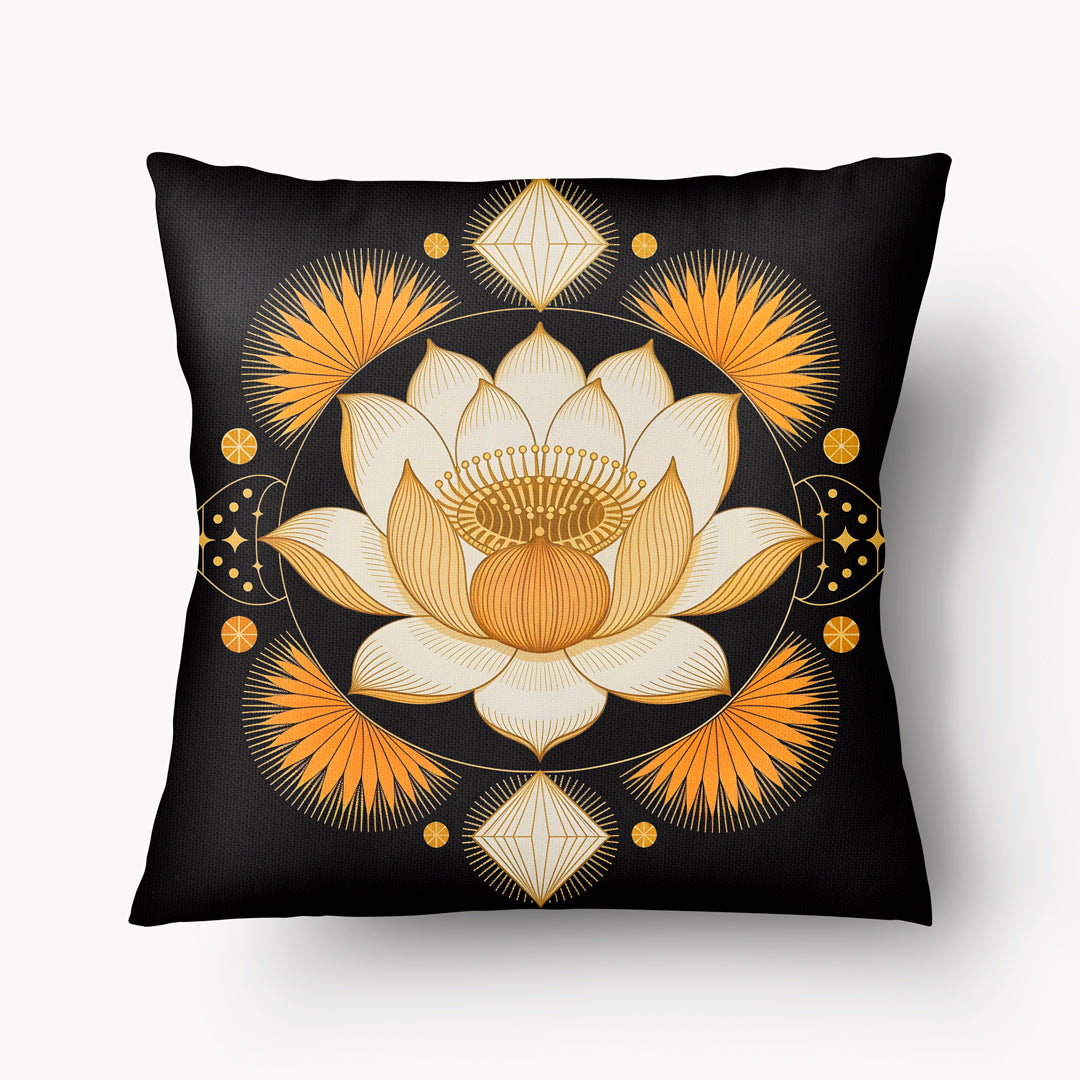INDIA Cushion Cover - Duo Ganesh Lotus Mystique Saffron - 45cm
