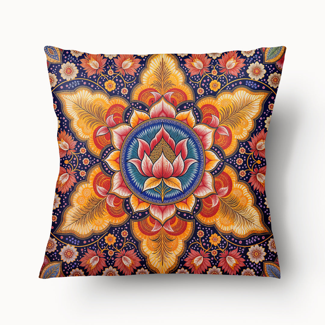 Housse de Coussin INDE Mzelle design - Motif décoratif mandala avec une grande fleur de lotus jaune