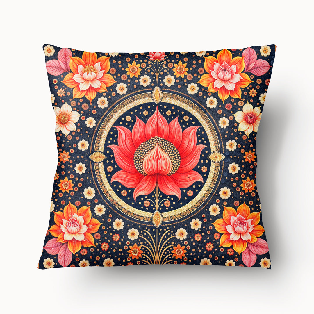 Housse de Coussin INDE Mzelle design - Motif décoratif mandala avec une grande fleur de lotus rose