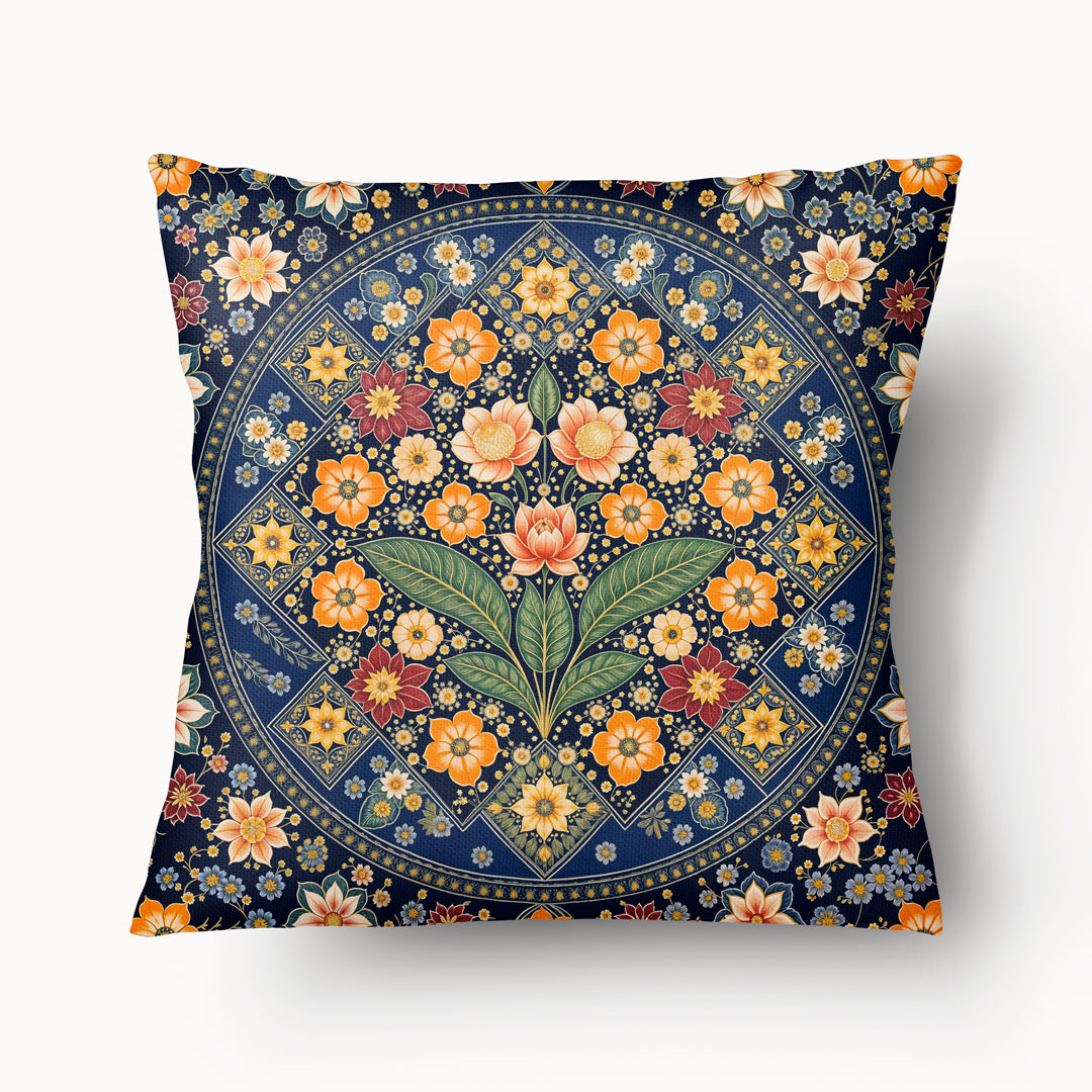 Housse de Coussin INDE Mzelle design - Motif décoratif mandala bleu et jaune