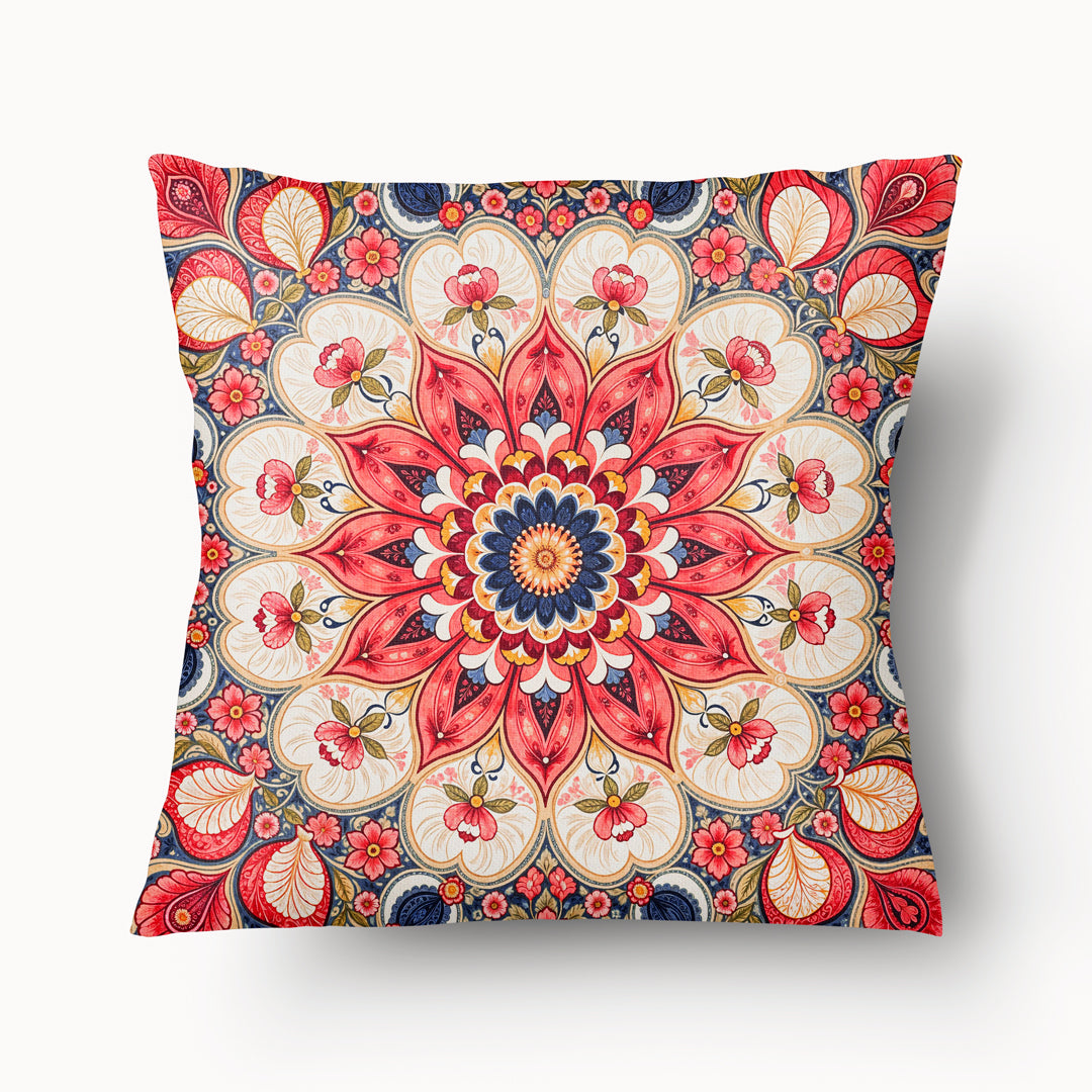 Housse de Coussin INDE Mzelle design - Motif décoratif mandala tons roses et bleus