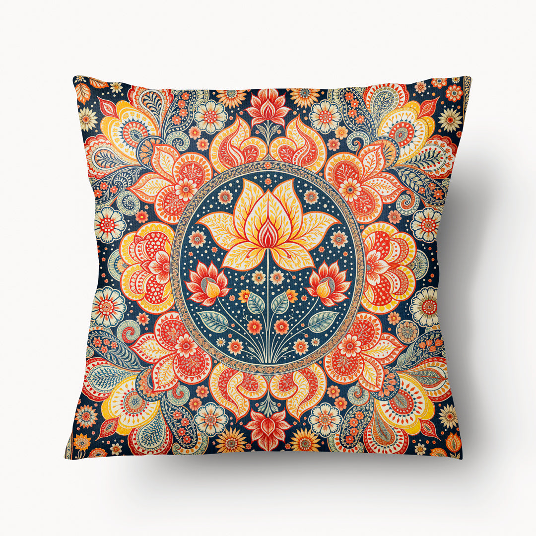 Housse de Coussin INDE Mzelle Design - Mandala fleur de lotus orange et bleu
