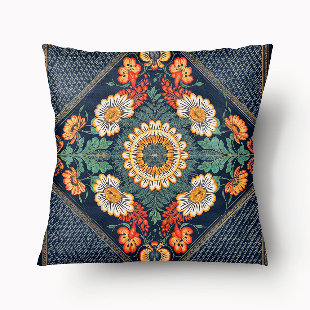 Housse de Coussin INDE Mzelle design - Motif décoratif mandala avec une grande fleur de lotus bleu
