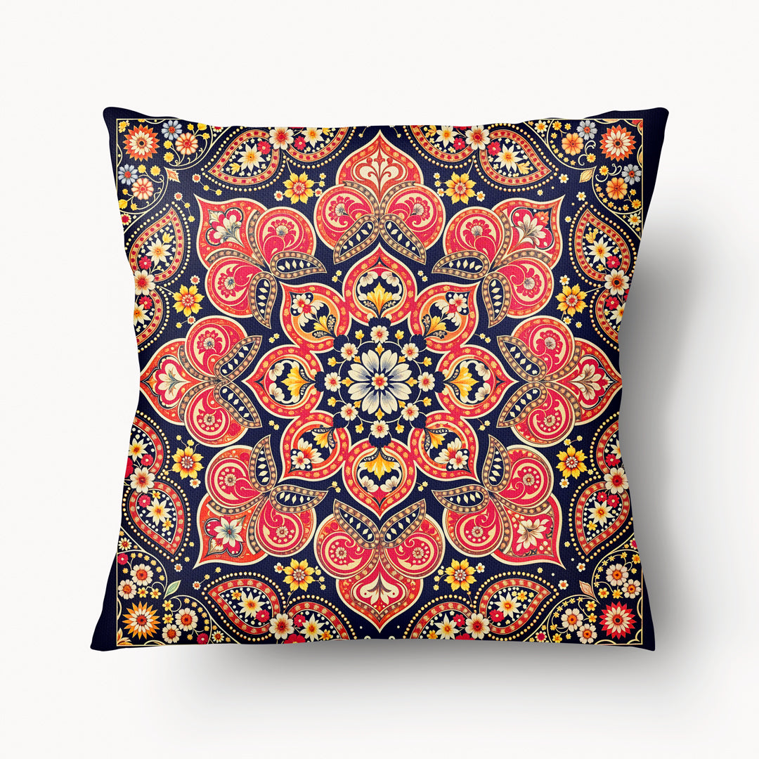 Housse de Coussin INDE Mzelle Design - Mandala fleur de lotus rouge et bleu