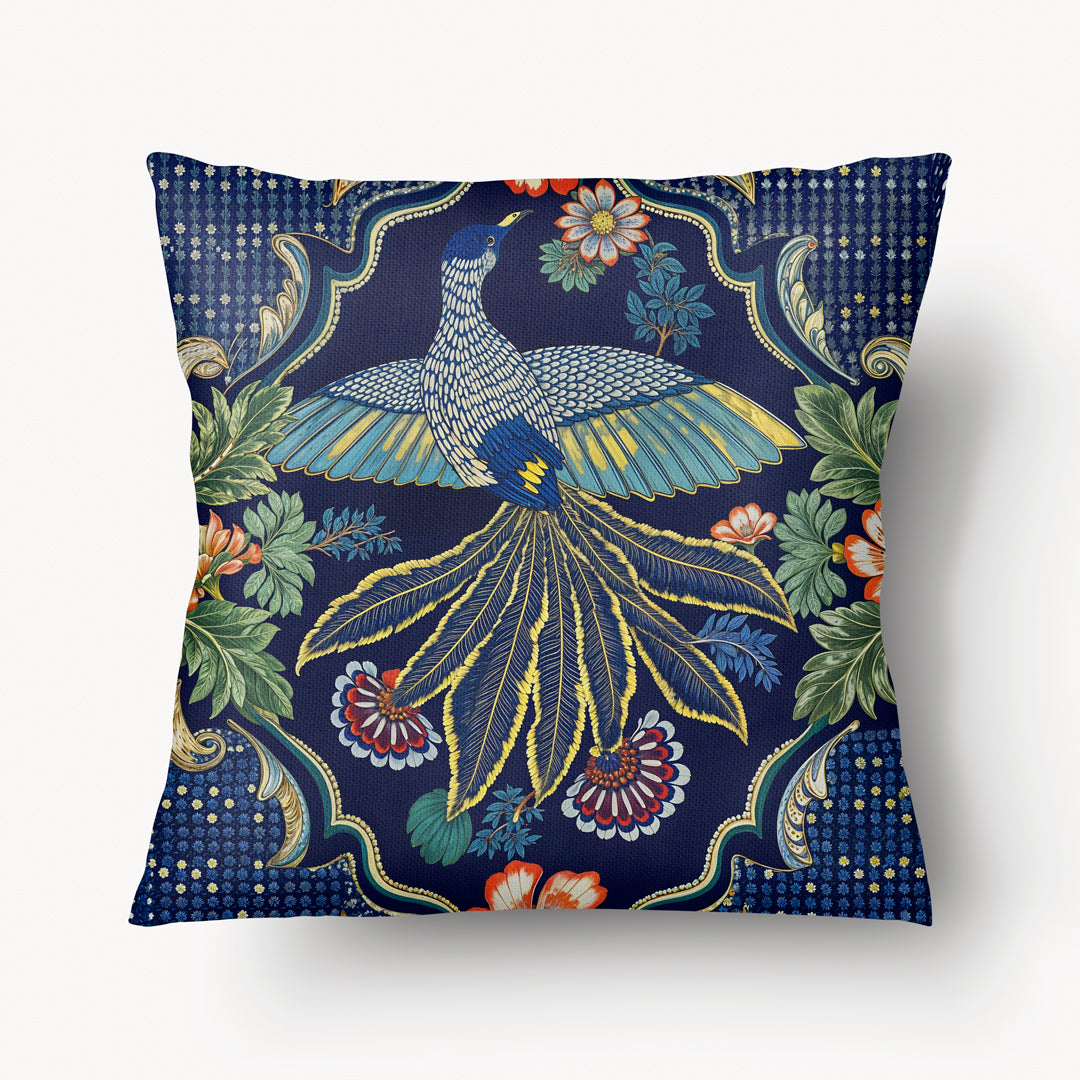 Housse de Coussin INDE - superbe motif style Moucharabieh avec un grand Oiseau Bleu mzelle design