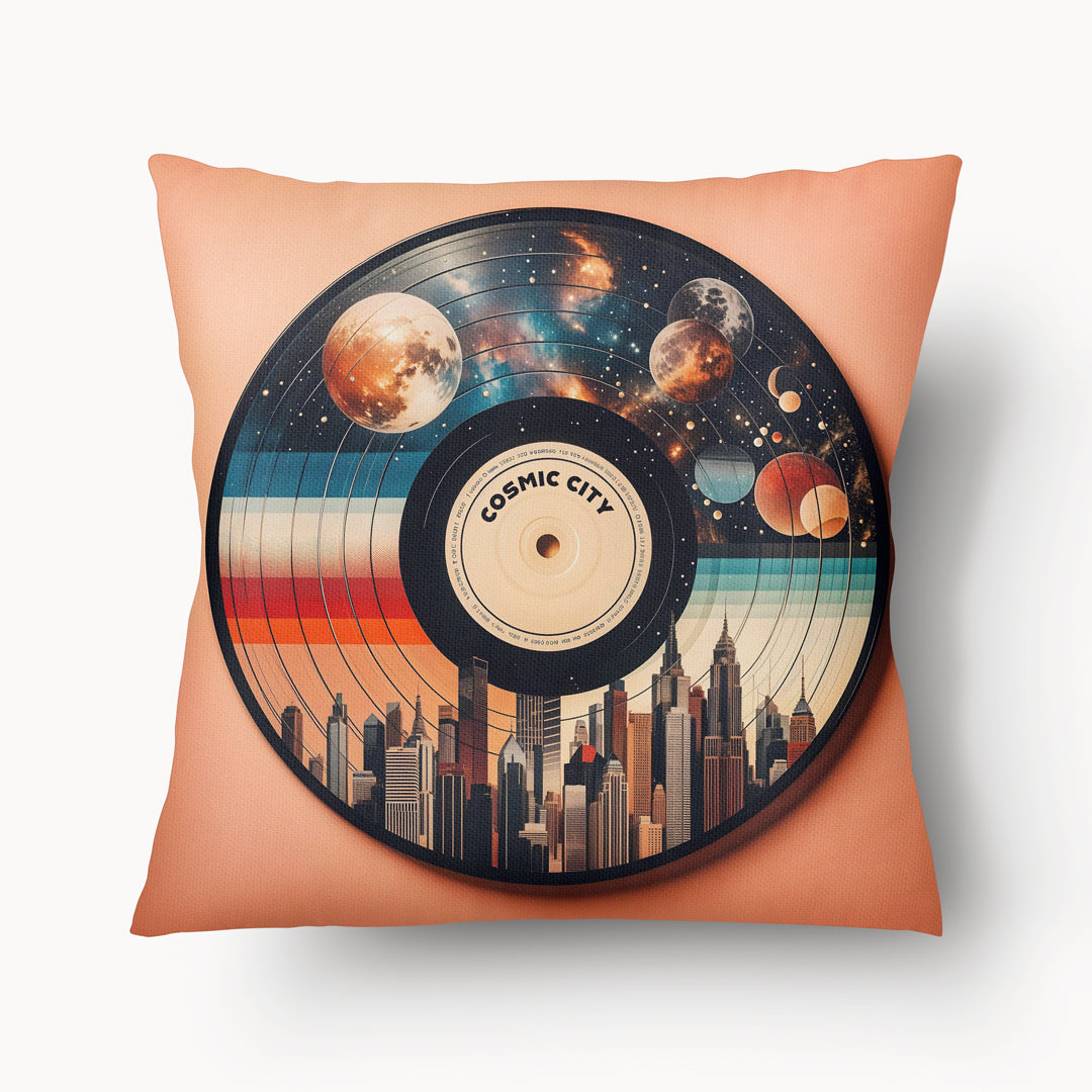 Funda de cojín MÚSICA - Dúo de discos de vinilo Cosmic City - 45 cm