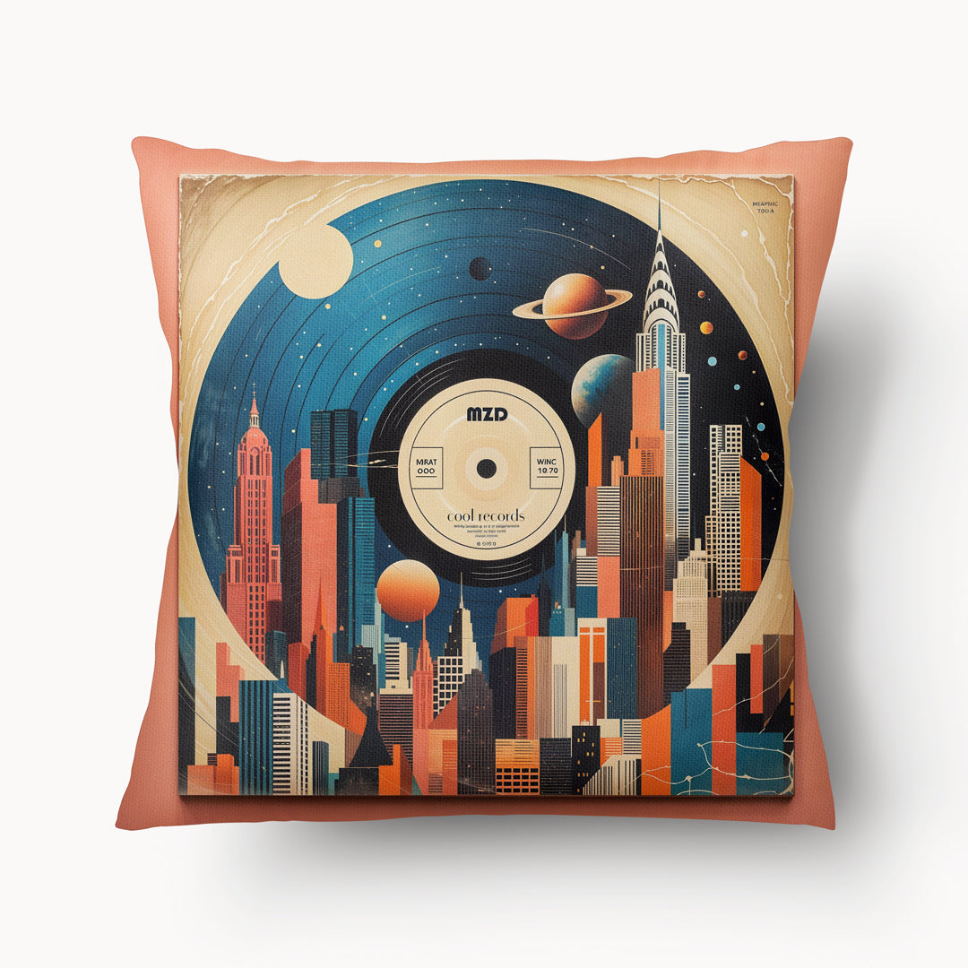 Funda de cojín MÚSICA - Dúo de discos de vinilo Cosmic City - 45 cm