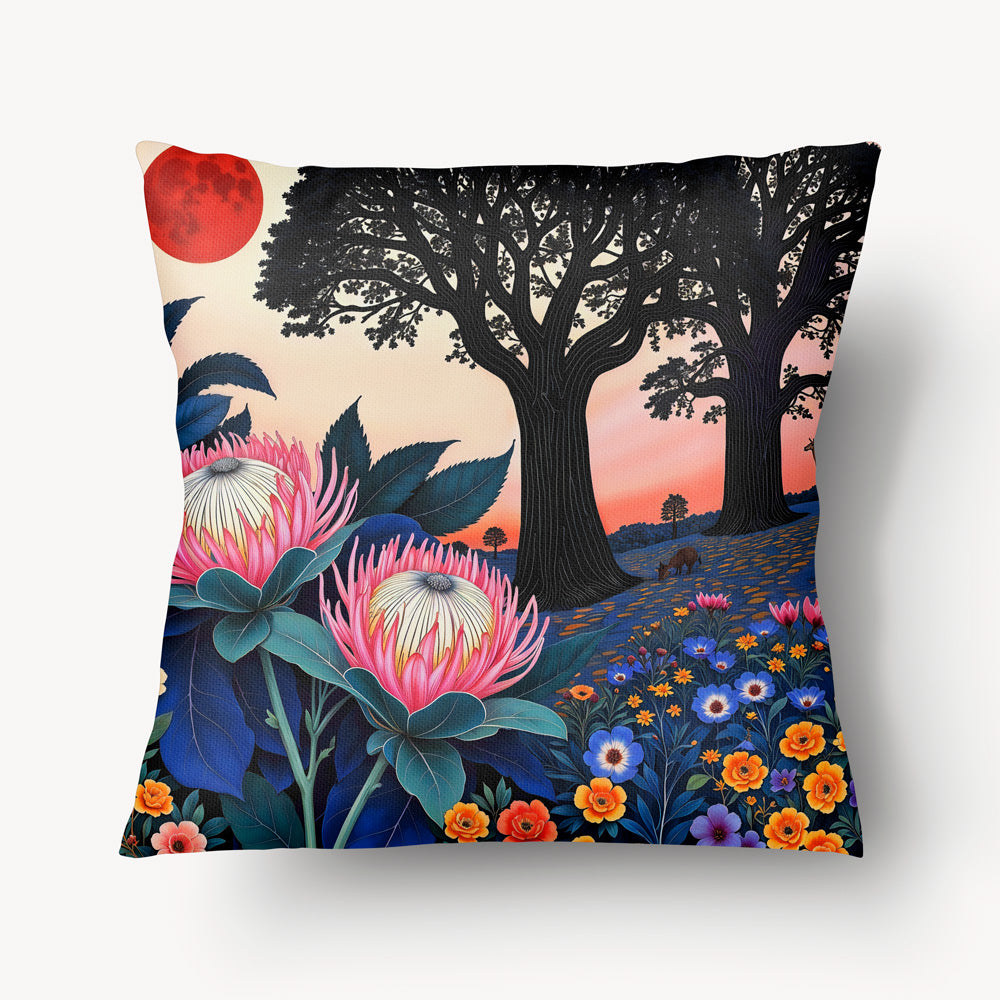 Housse de Coussin AFRIQUE Mzelle Design - paysage exotique avec des fleurs et des arbres