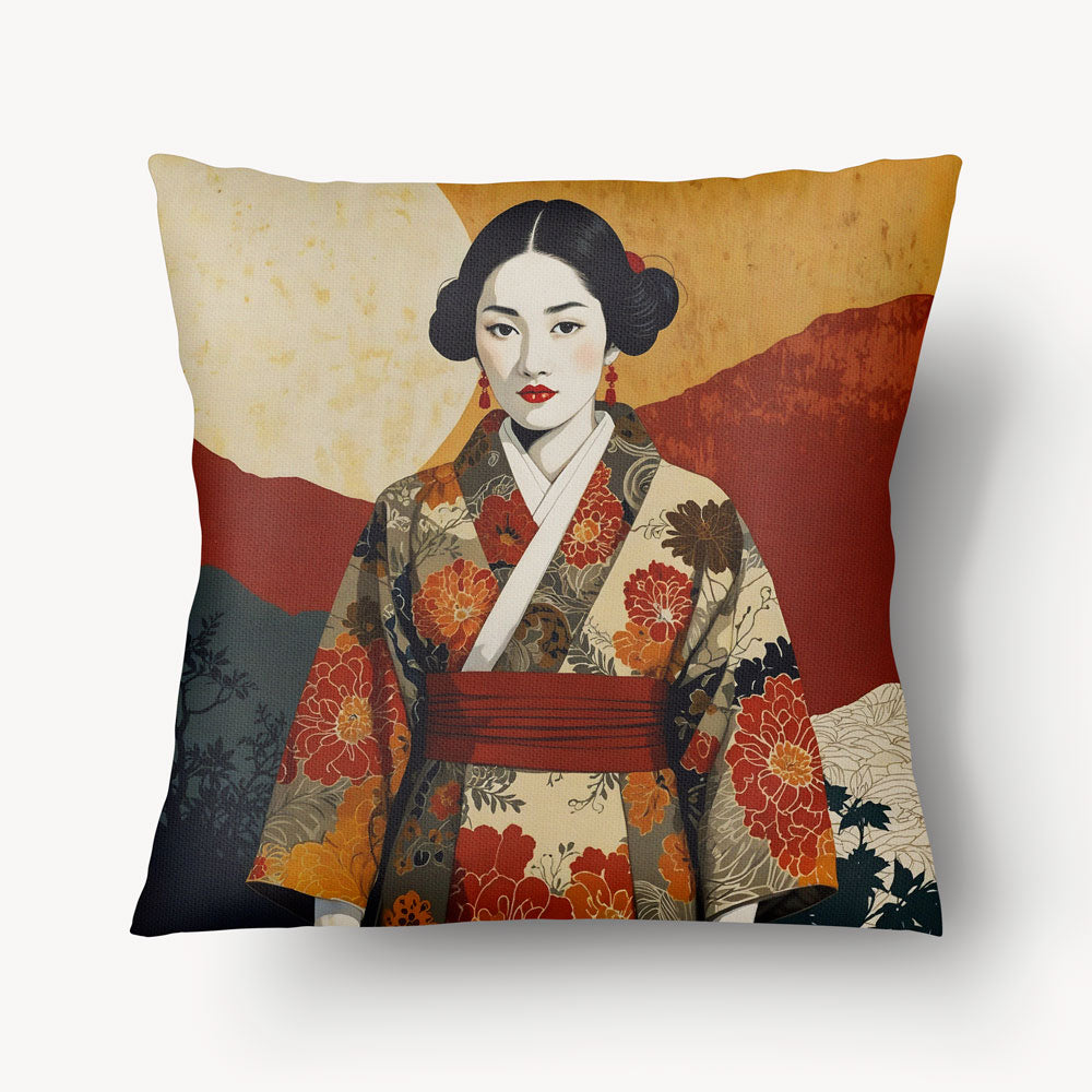 Housse de Coussin ASIE - Portrait femme japonaise style vintage avec un des coloris modernes MZelle Design