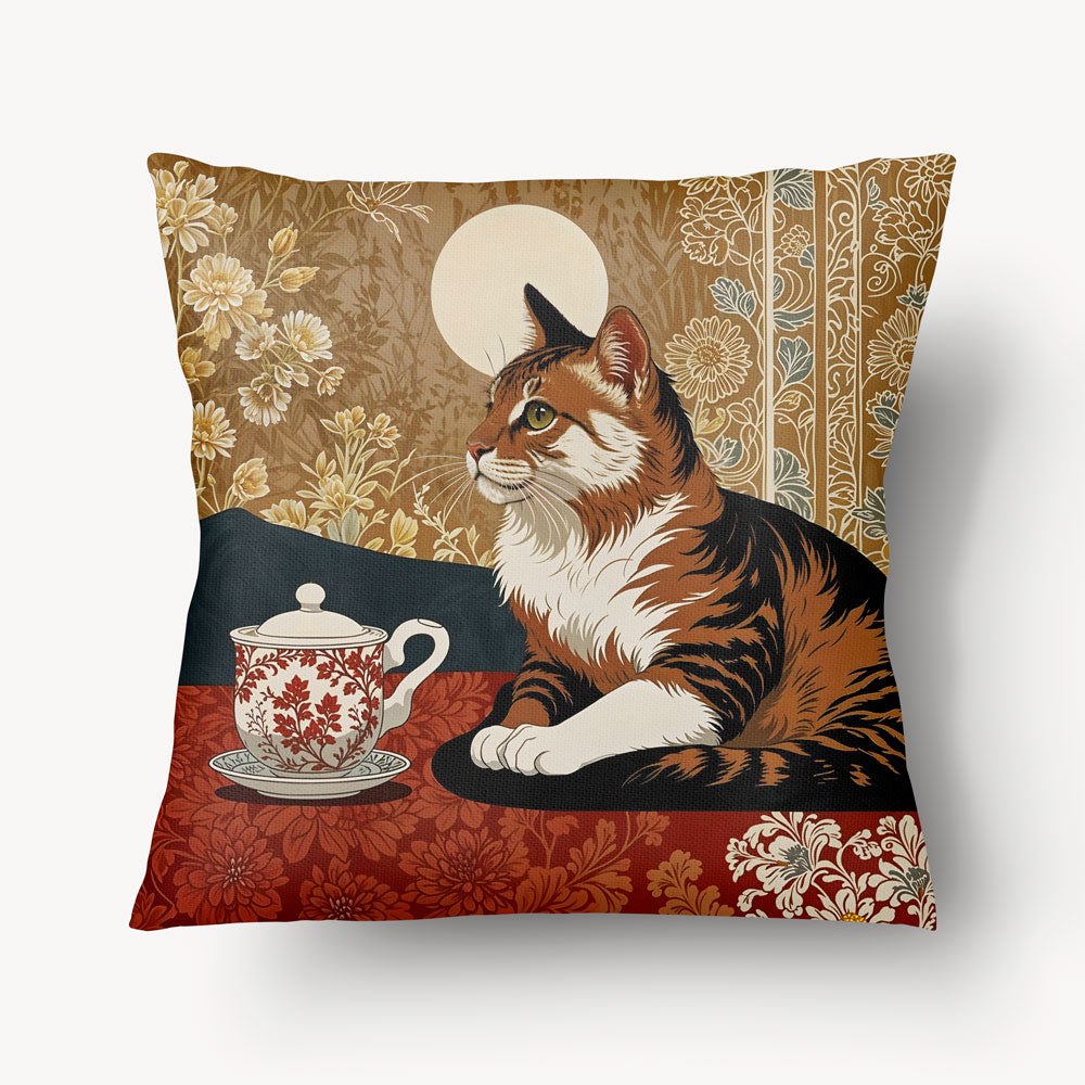 Funda de cojín ASIA - Dúo Retrato Moderno y Gato Zen - 45 y 55 cm
