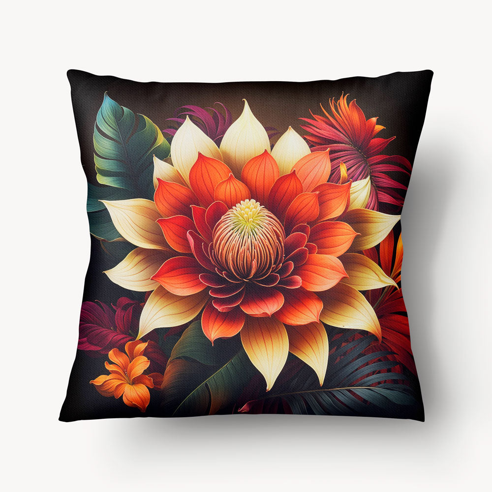 Coussin pour la décoration intérieur  Mzelle Design -une fleur spectaculaire orange et rouge