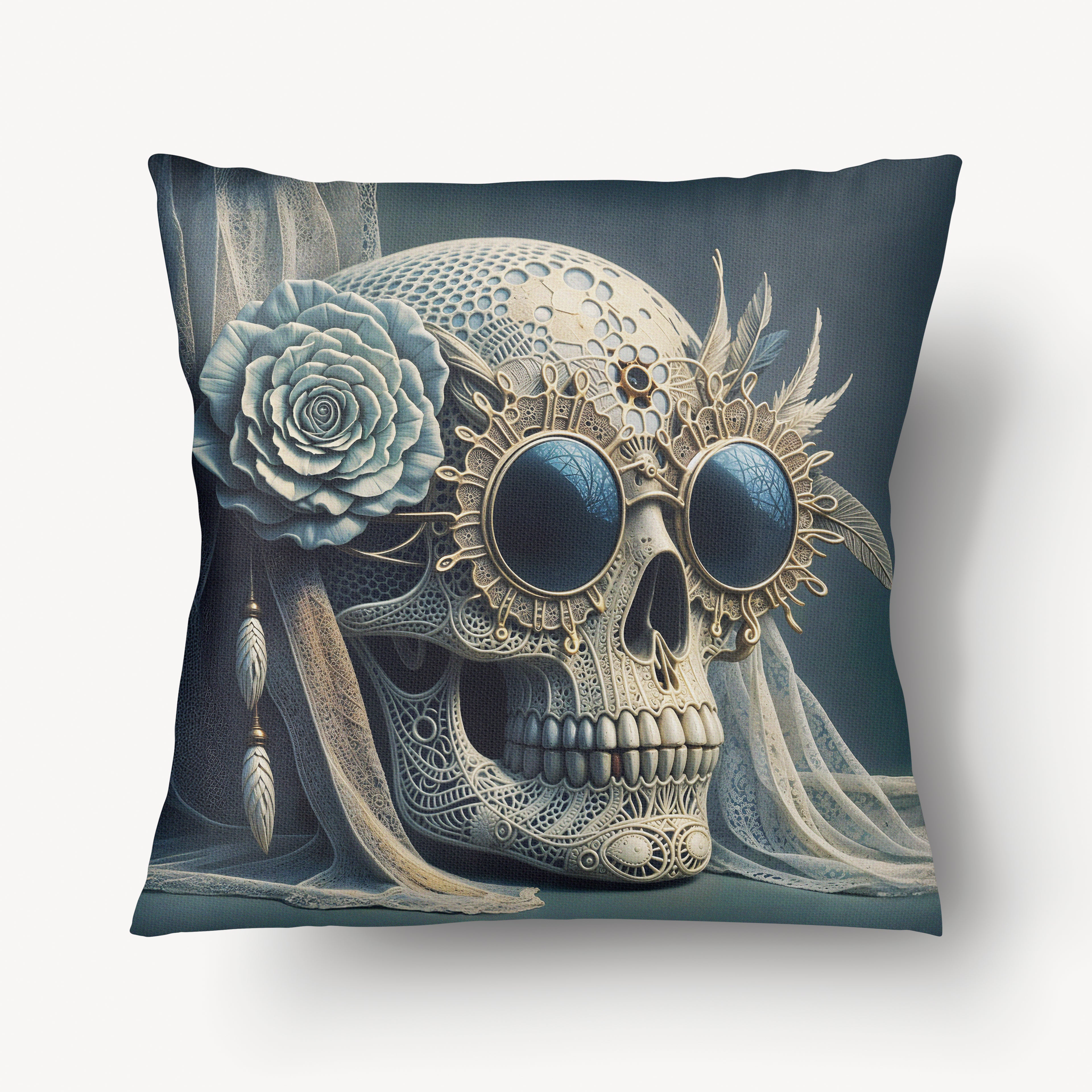 Housse de Coussin VANITÉ - Motif Tête de Mort Baroque en dentelle mzelle design