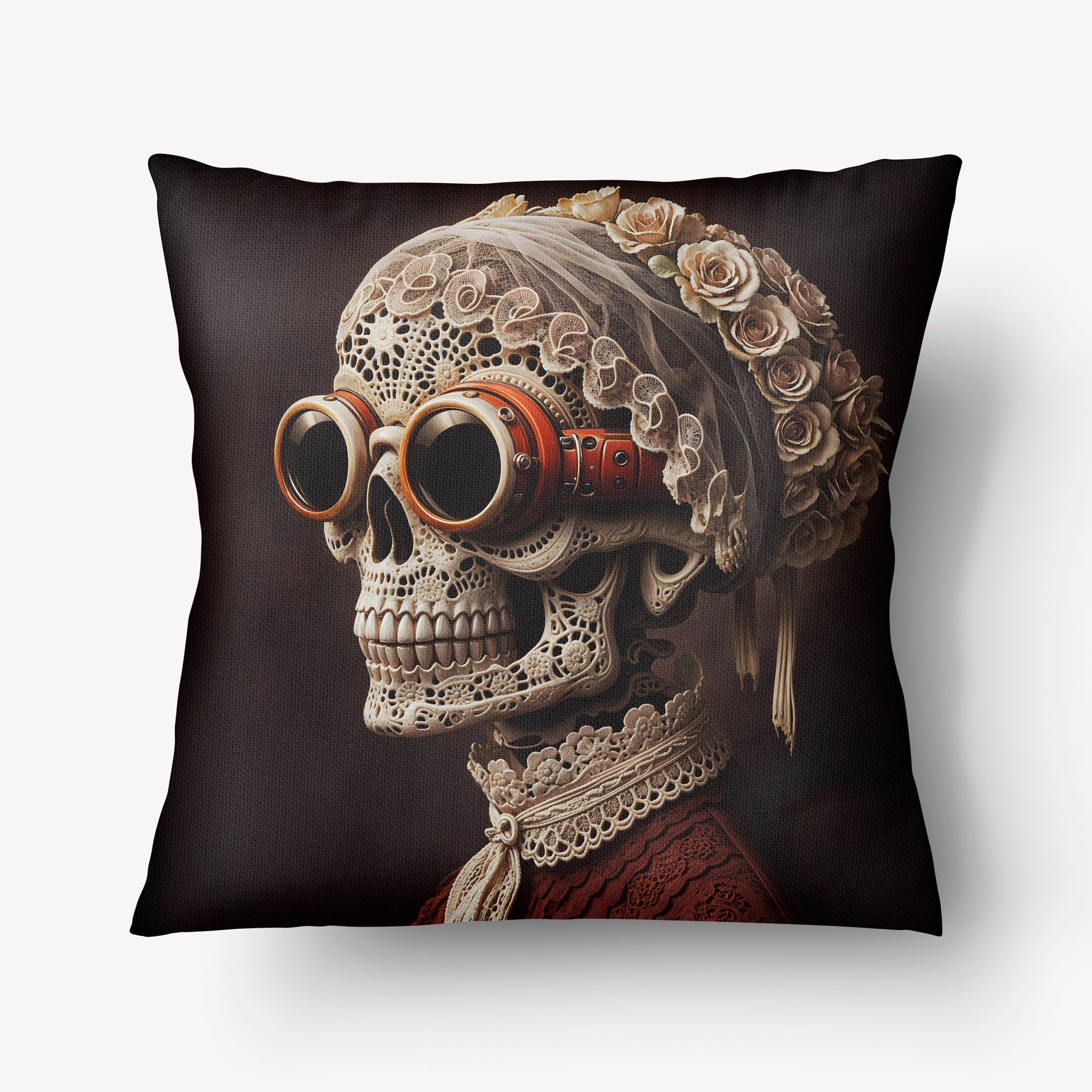 Housse de Coussin VANITÉ - Motif Crâne en dentelle Tête de mort Steampunk mzelle design