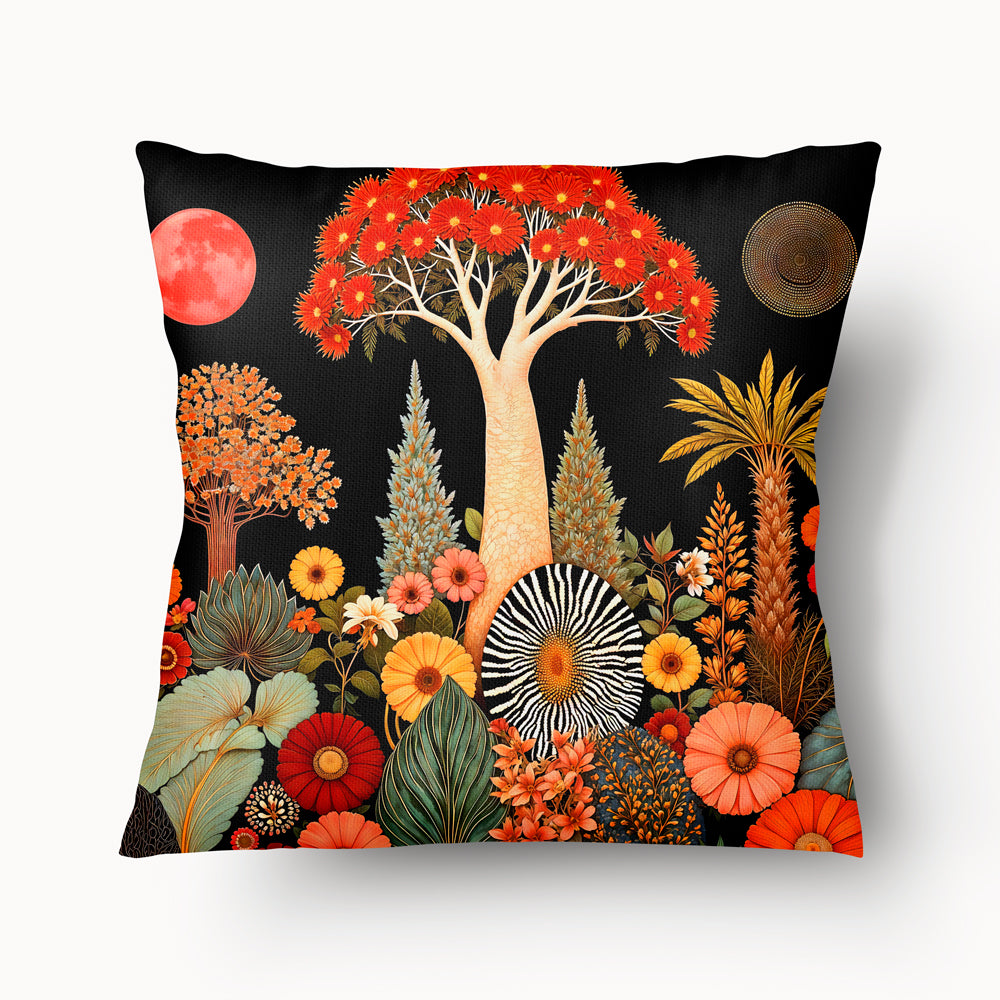 Housse de Coussin AFRIQUE Mzelle Design - paysage exotique africain orange et noir