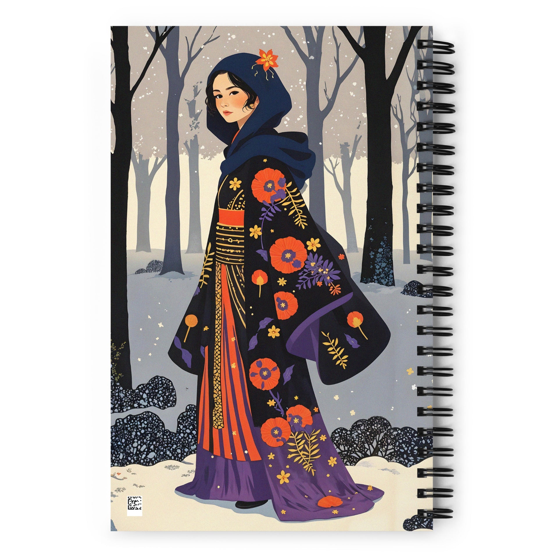 Carnet à spirale A5 Mzelle design illustré d'un personnage féminin  dans un style féérique et poétique dans un décor hivernal