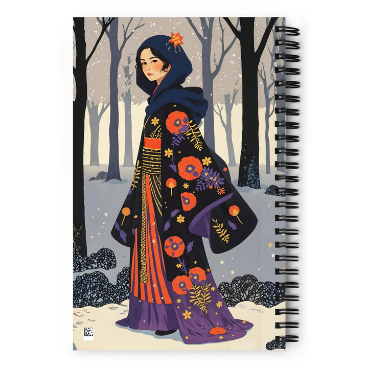 Carnet à spirale A5 Mzelle design illustré d'un personnage féminin  dans un style féérique et poétique dans un décor hivernal