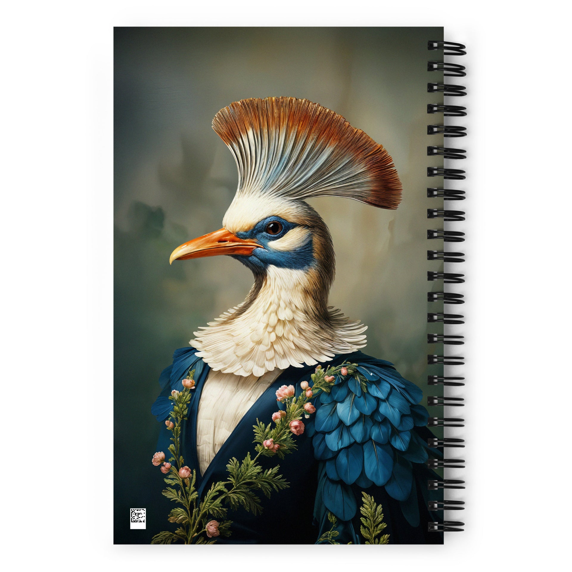 Carnet à spirale MZelle Design format A5 illustré recto verso motif oiseau en costume baroque