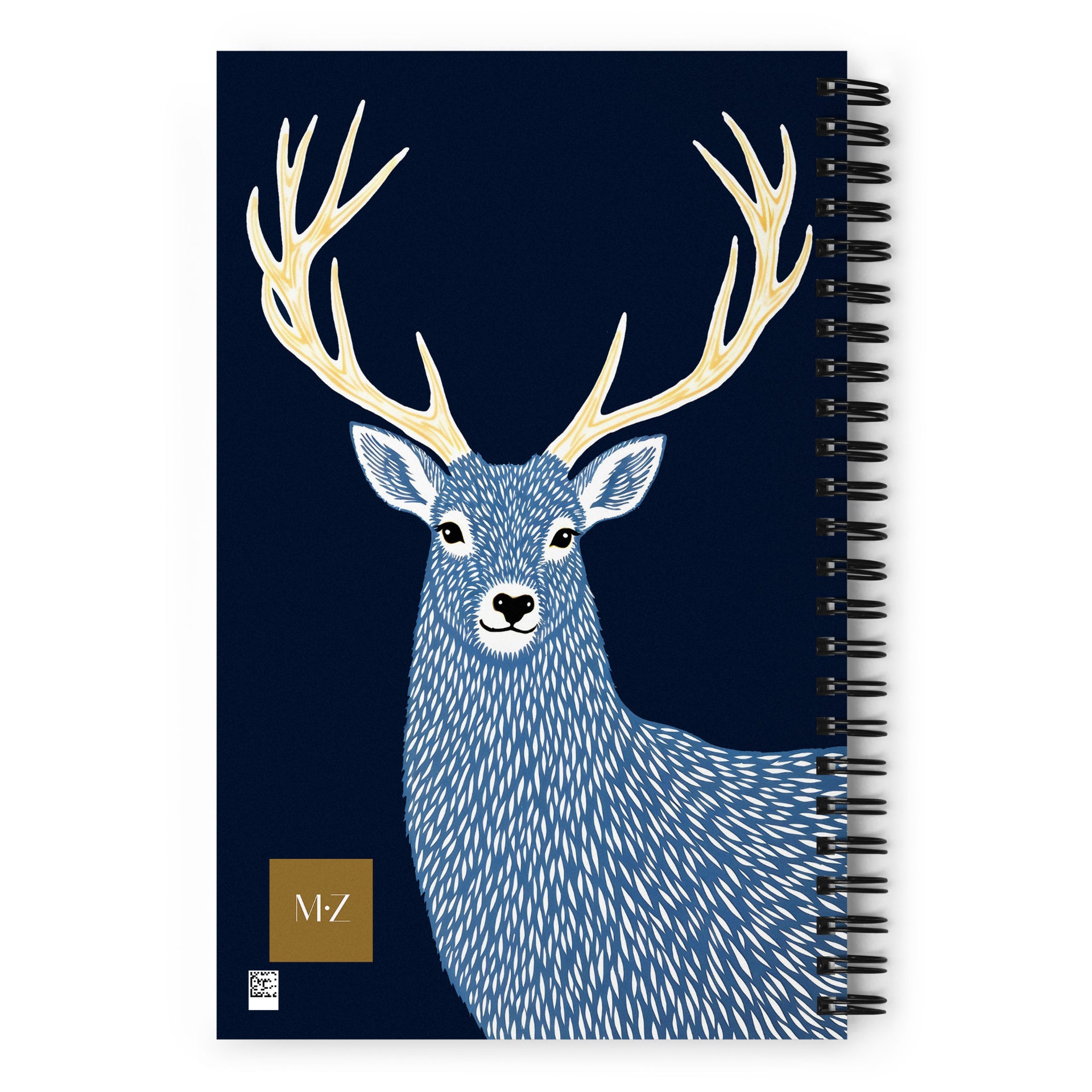Carnet à spirale A5 MZelle Design Motif illustré moderne des cerfs mignons recto et verso sur un fond uni bleu marine