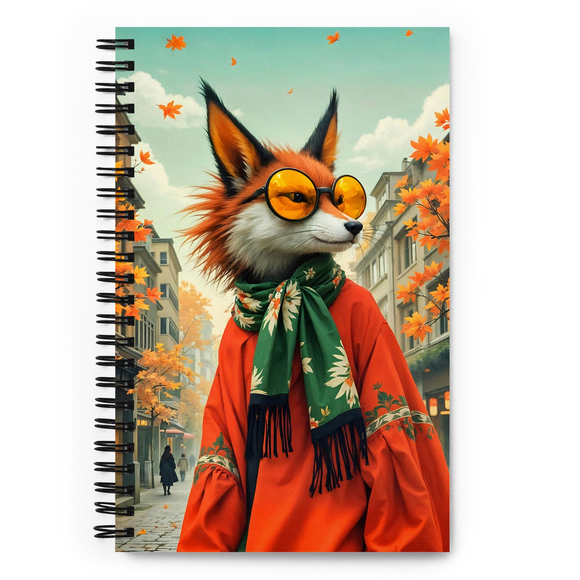 Carnet a spirale A5 MZelle Design édition limitée, illustration kawai japon renard à lunettes avec une écharpe