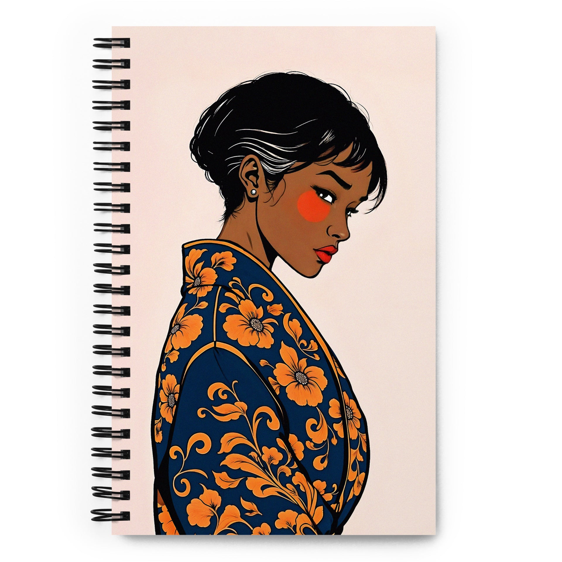 Carnet a spirale A5 MZelle Design édition limitée, illustration femme Japonaise en kimono traditionnel recto sur fond écru