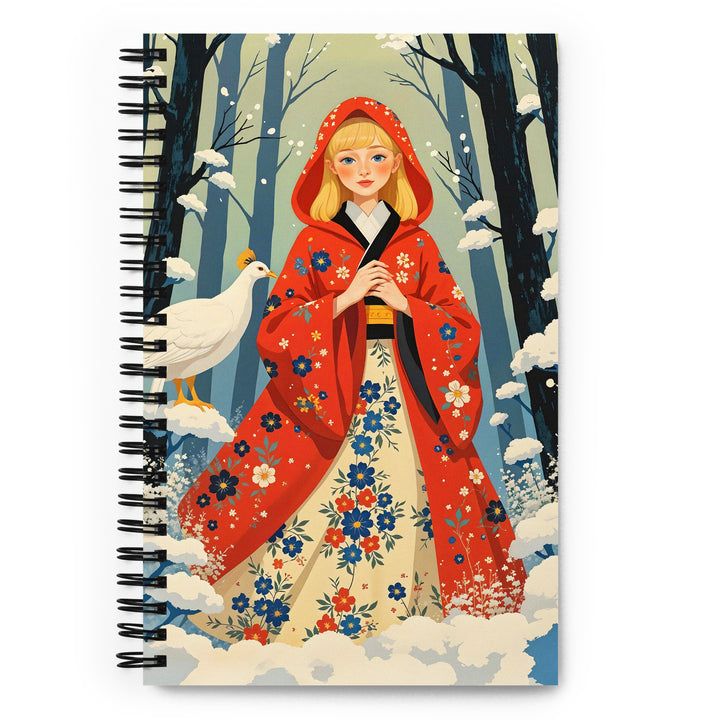 Carnet a spirale A5 MZelle Design édition limitée, illustration jeune fille blonde avec une cape rouge dans la neige