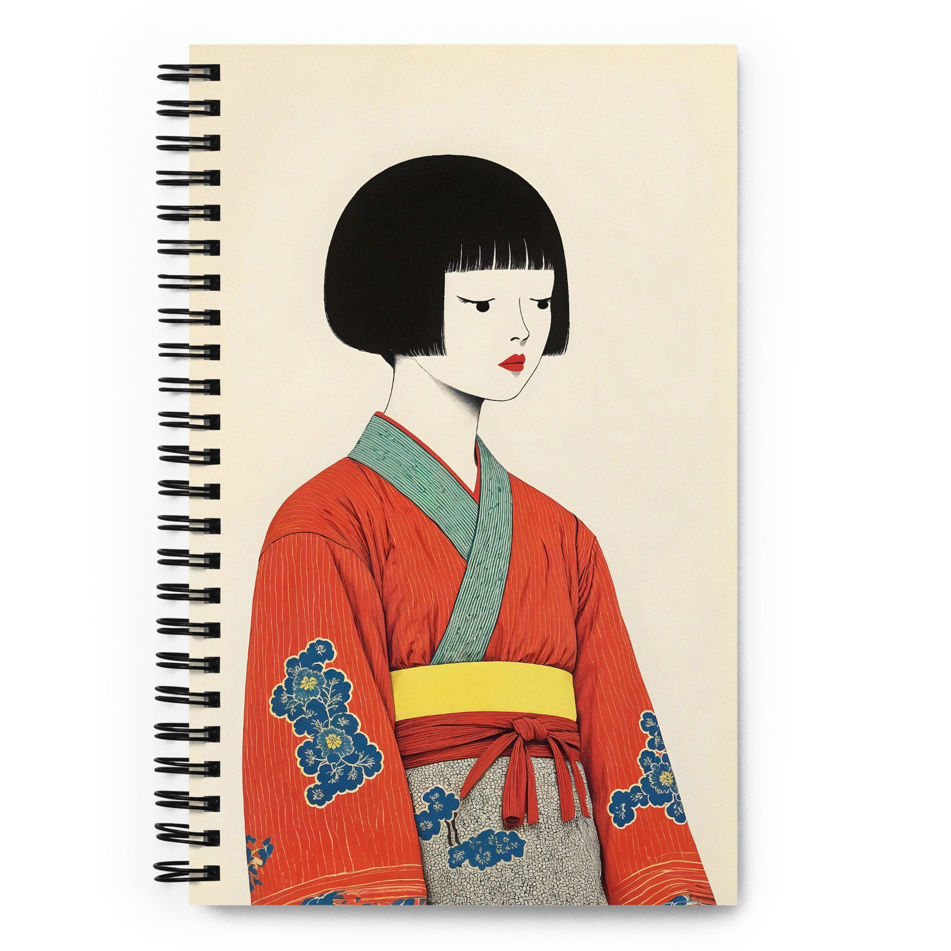 Carnet a spirale A5 MZelle Design édition limitée, illustration jeune fille en kimono traditionnel recto sur fond écru