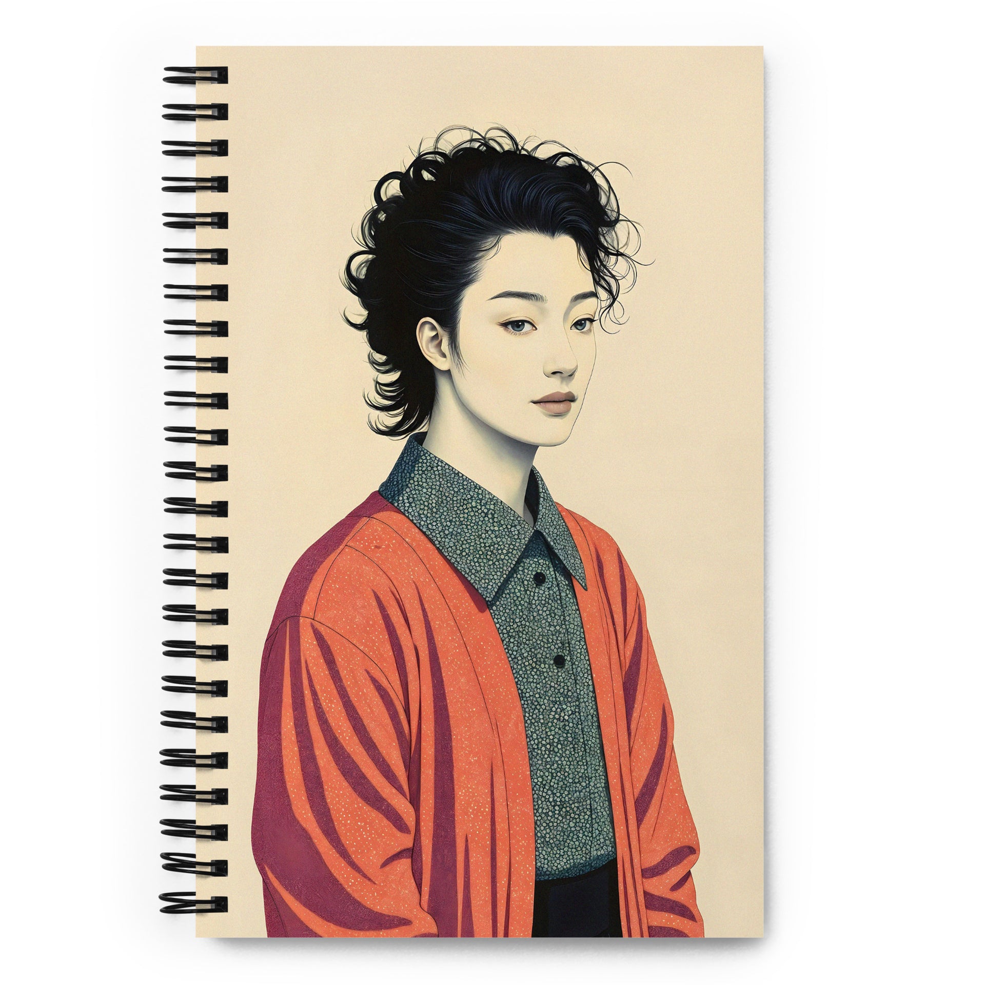 Carnet à spirale A5 MZelle Design illustartion recto verso avec un personnage asiatique K POP en tenue mode sur fond écru