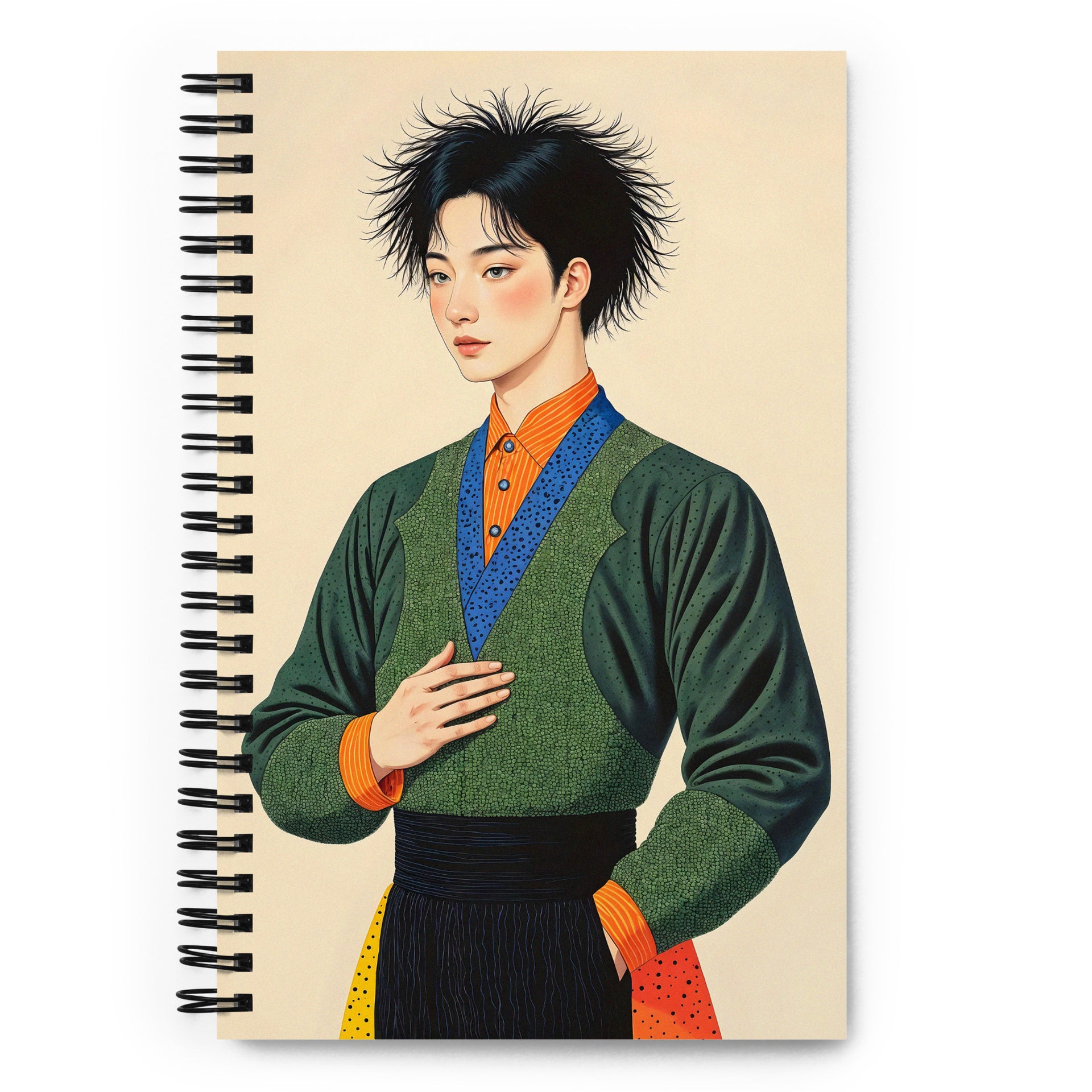 Carnet à spirale A5 MZelle Design personnage asiatique K POP en tenue mode sur fond écru