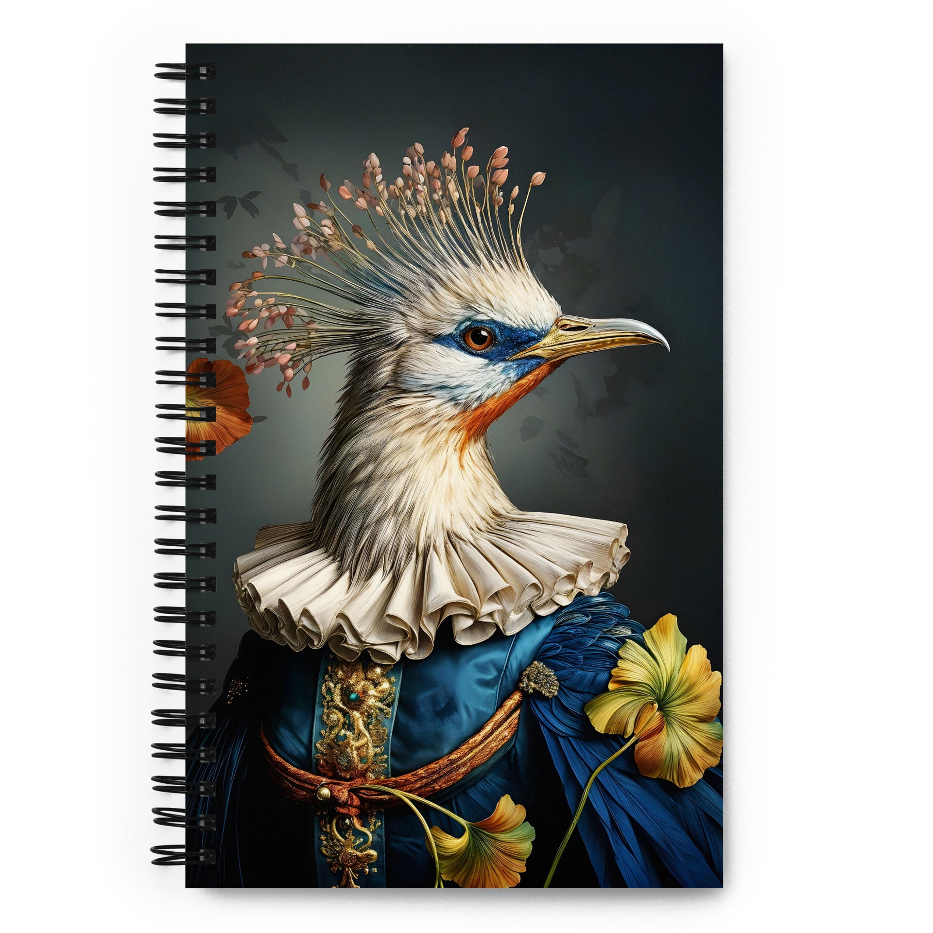 Carnet à spirale MZelle Design format A5 illustré recto verso motif oiseau en costume baroque