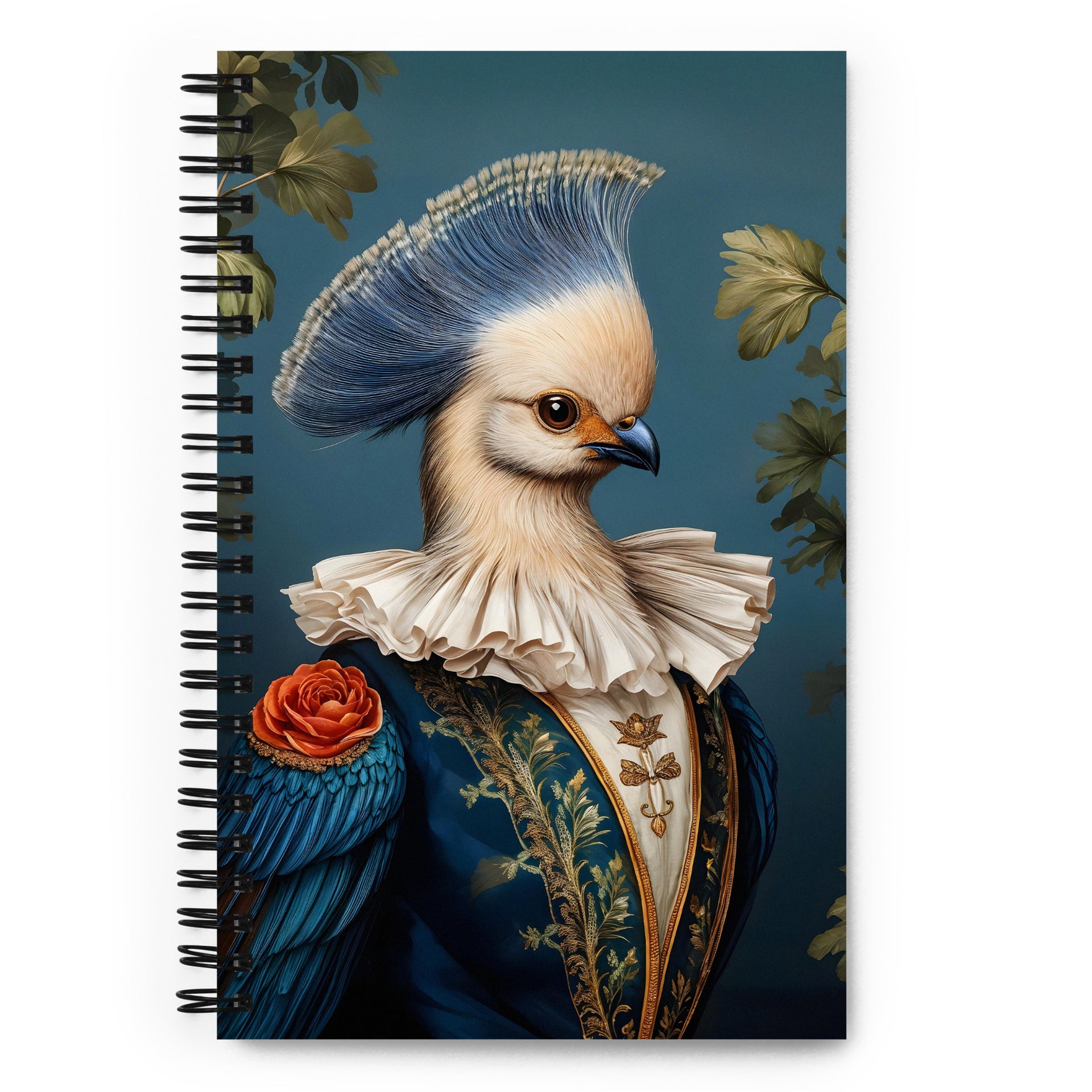 Carnet à spirale MZelle Design format A5 illustré recto verso motif oiseau en costume baroque