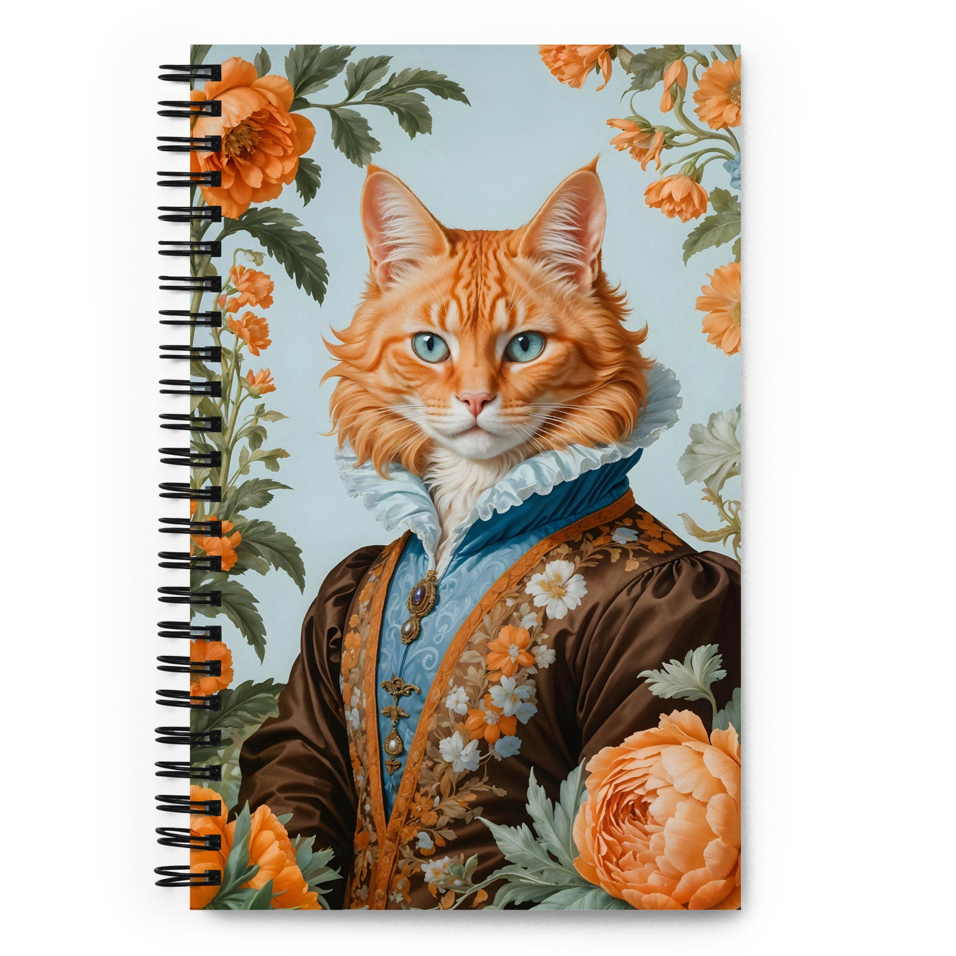 Carnet à spirale MZelle Design format A5 illustré recto verso motif chat persan baroque sur fond de fleurs