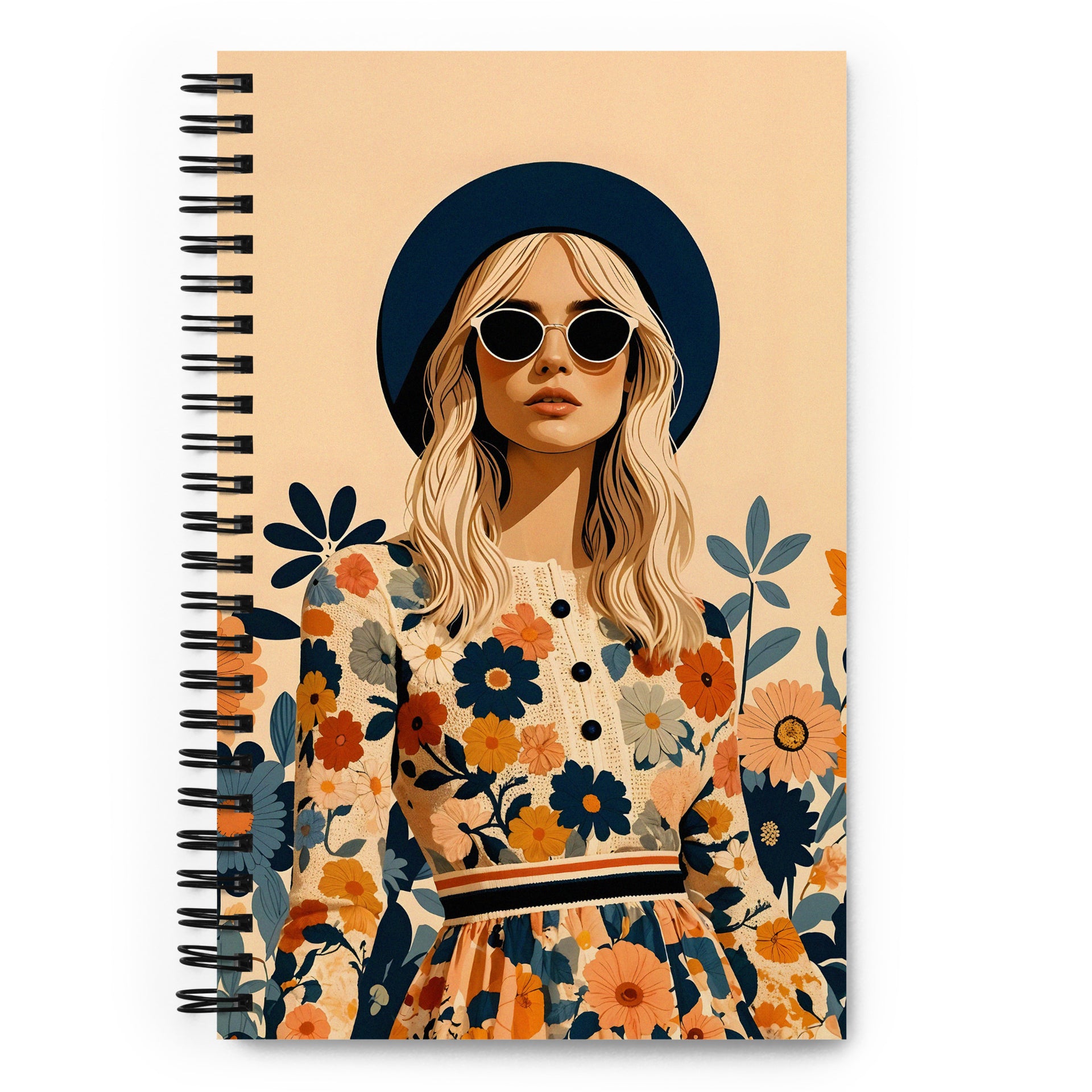 Carnet à spirale MZelle Design format A5 illustré recto verso motif vintage femme sixties robe en crochet