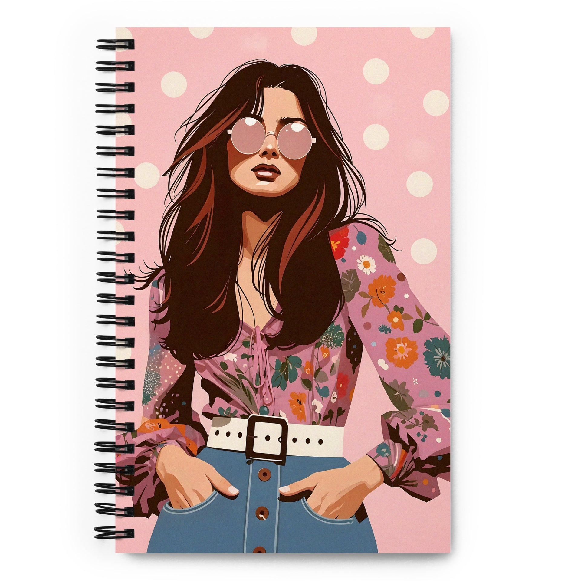 Carnet à spirale MZelle Design format A5 illustré recto verso motif vintage femme sixties rose