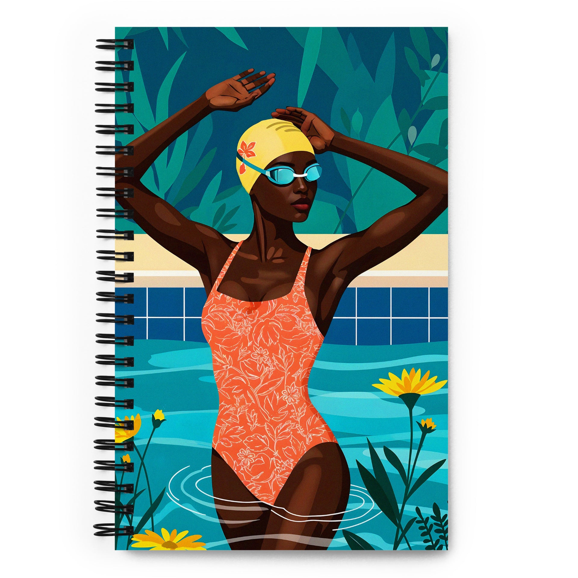 Carnet à spirale MZelle Design format A5 illustré recto verso motif nageuse dans une piscine