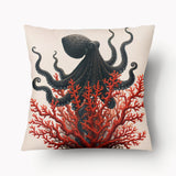 Housse de Coussin ABYSSES - Fond Marin Pieuvre et Coraux - 45cm