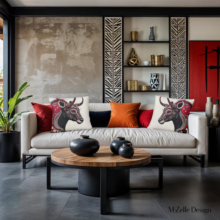 Décoration intérieur style afrique avec deux Housse de Coussin Mzelle Design 