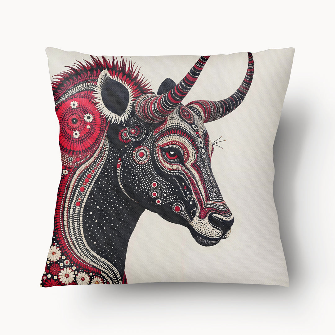 Housse de Coussin AFRIQUE - Animal Totem Zébu noir sur fond écru mzelle design
