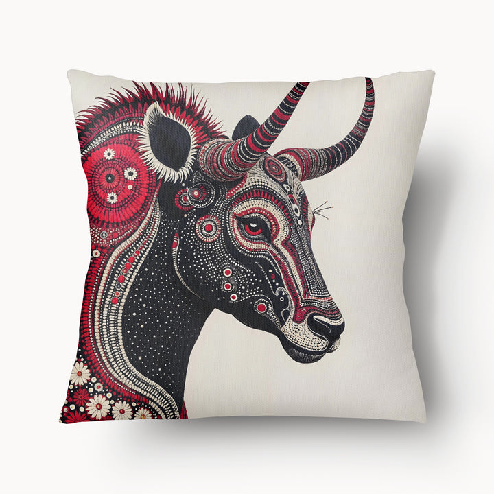Housse de Coussin AFRIQUE - Animal Totem Zébu noir sur fond écru mzelle design
