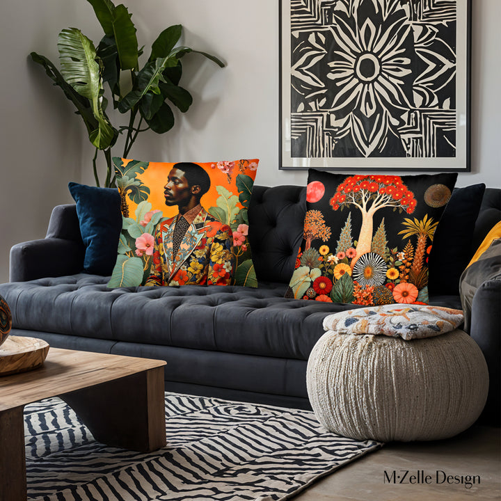 Décoration intérieur Mzelle Design - canapé avec deux coussins Homme africain élégant et un paysage exotique