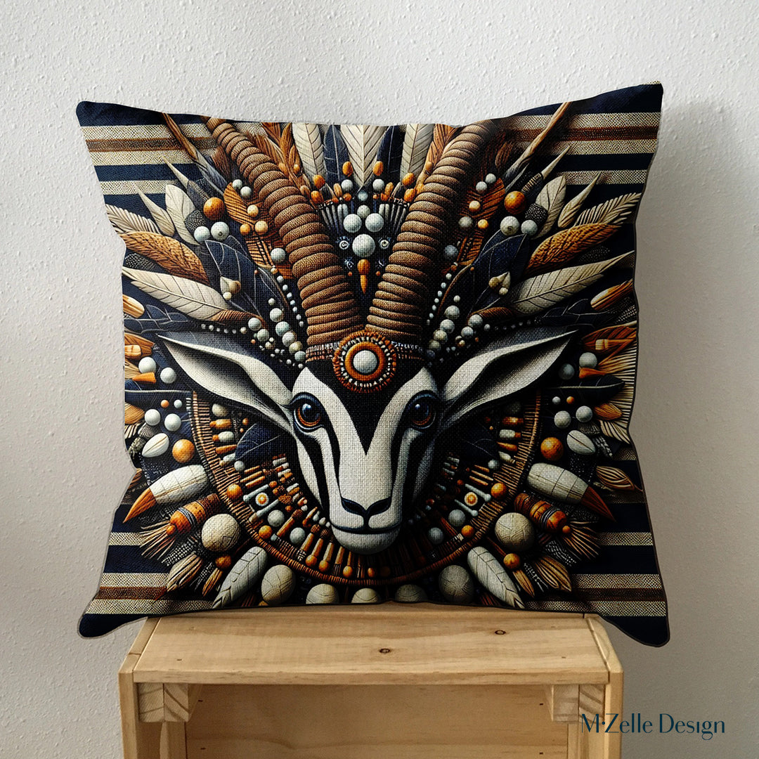 Housse de Coussin AFRIQUE - Solo Gazelle Rayures - Bleu