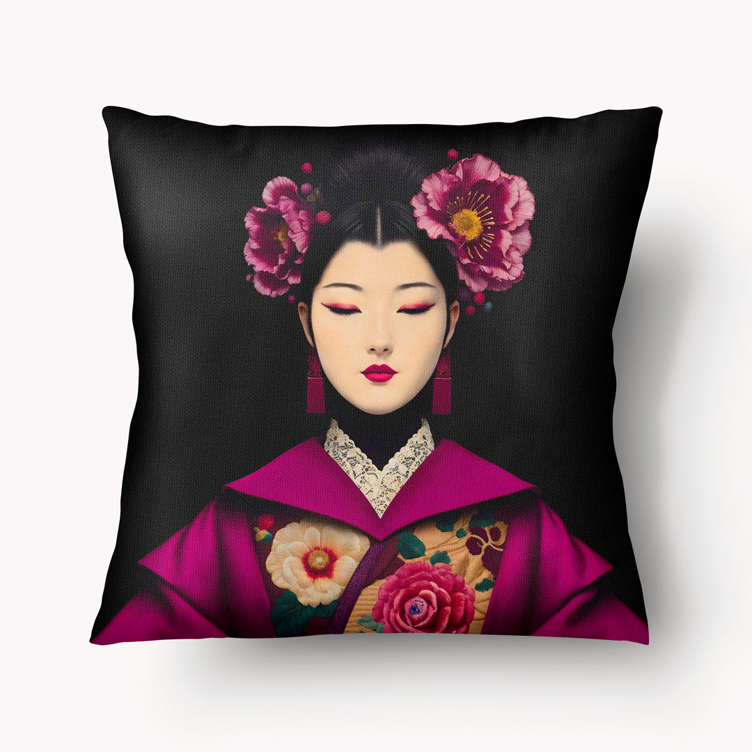 Housse de Coussin ASIE - Portrait Théâtre Botan Rose - 45cm et 55cm