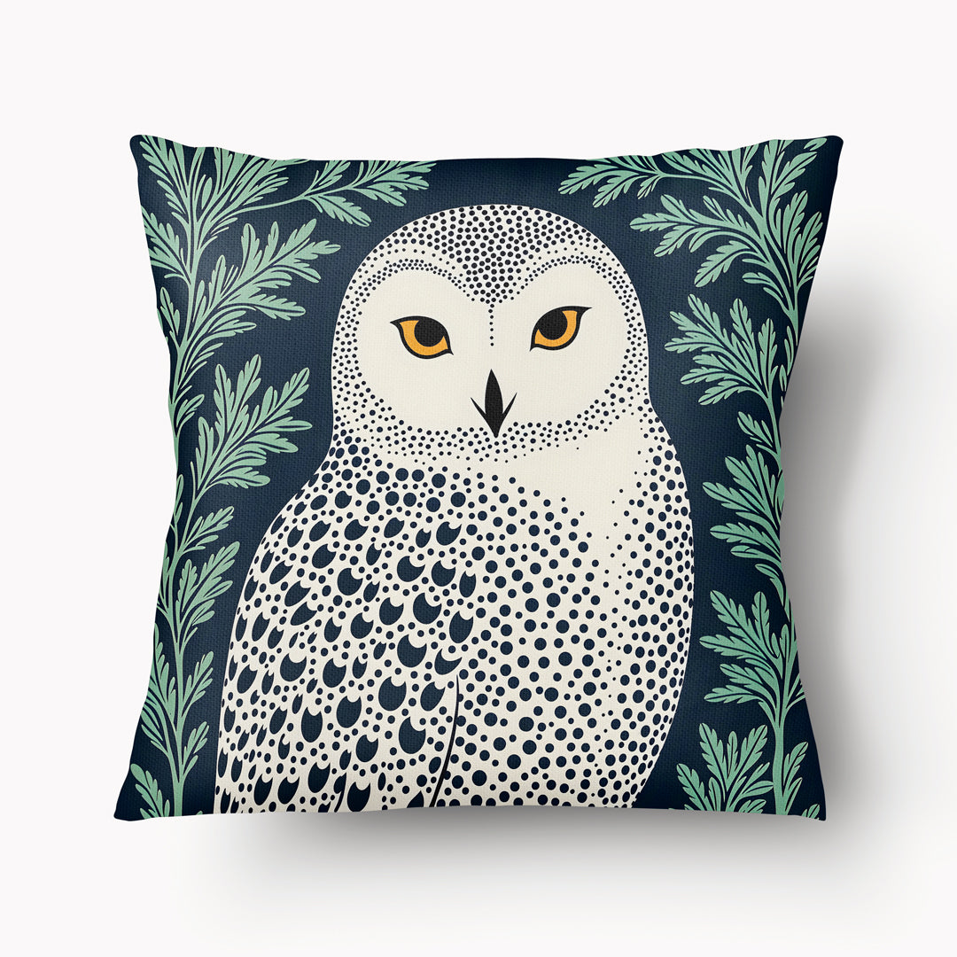 Housse de Coussin BESTIAIRE - Chouette Harfang des Neiges Solo Bleu Vert - 45cm