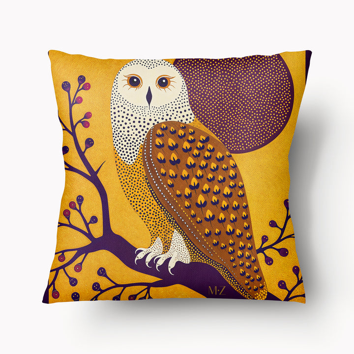 Housse de Coussin BESTIAIRE - Duo Chouette et Hibou Pointillisme jaune et violet effet graphique MZelle Design
