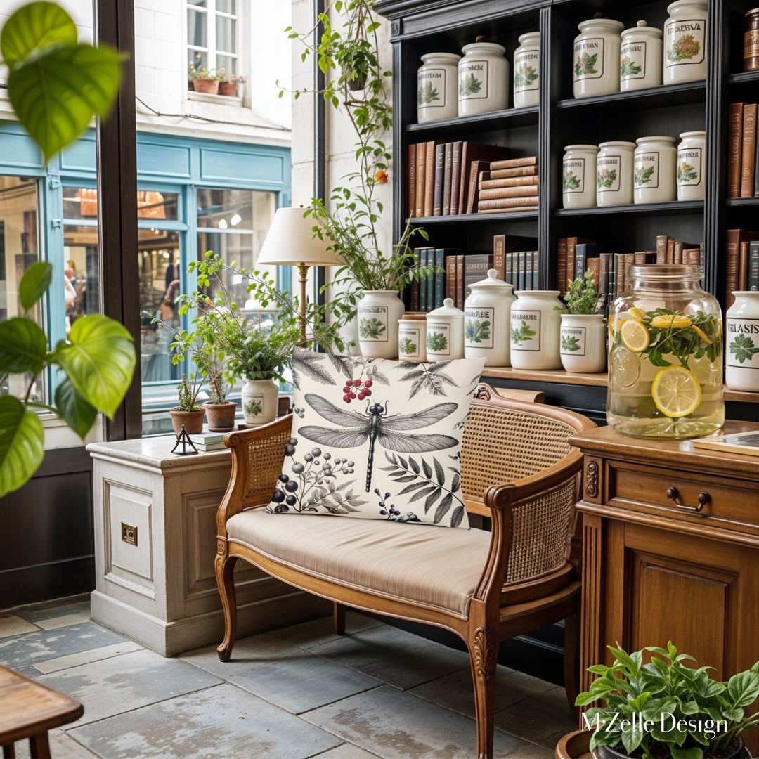 Housse de Coussin BESTIAIRE - Duo Naturaliste Libellule et Nautilus