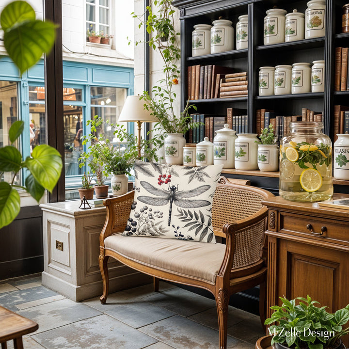 Housse de Coussin BESTIAIRE - Duo Naturaliste Libellule et Nautilus