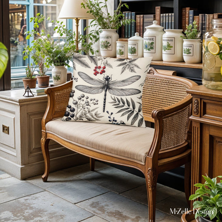 Housse de Coussin BESTIAIRE - Duo Naturaliste Libellule et Nautilus verso
