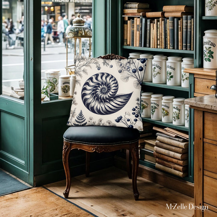 Housse de Coussin BESTIAIRE - Duo Naturaliste Libellule et Nautilus rect
