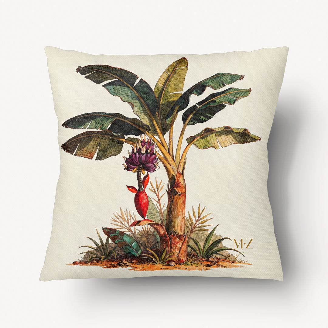 décoration thème CARAÏBE Mzelle Design, motif style naturaliste aqurarelle, Bananier sur fond écru.